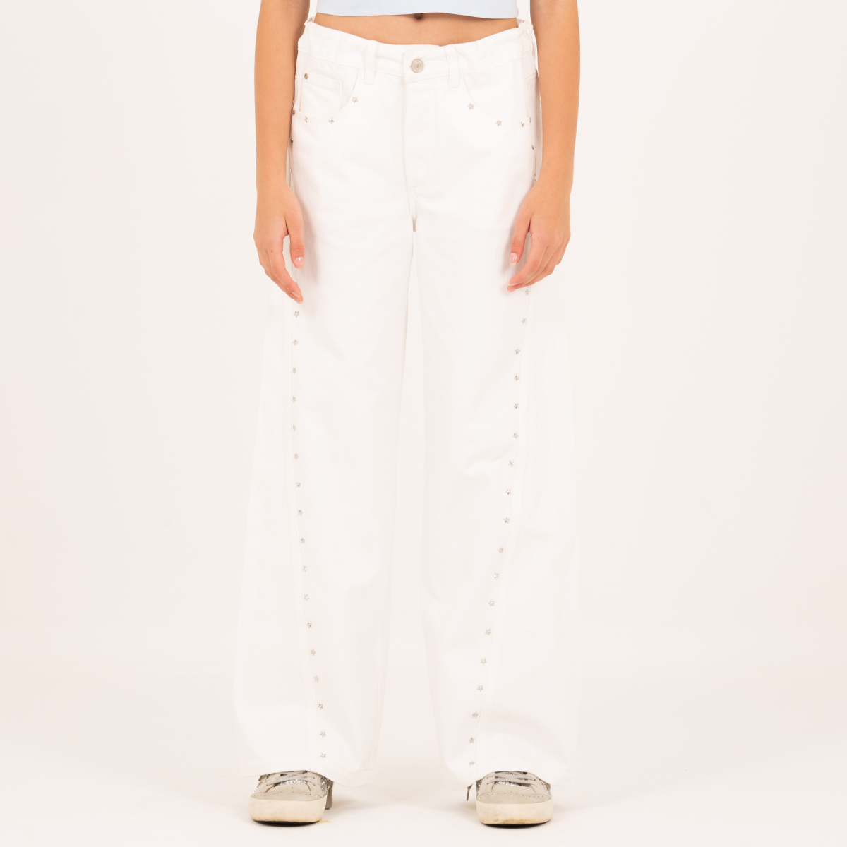 Jean para niñas con taches en forma de estrella - Beige