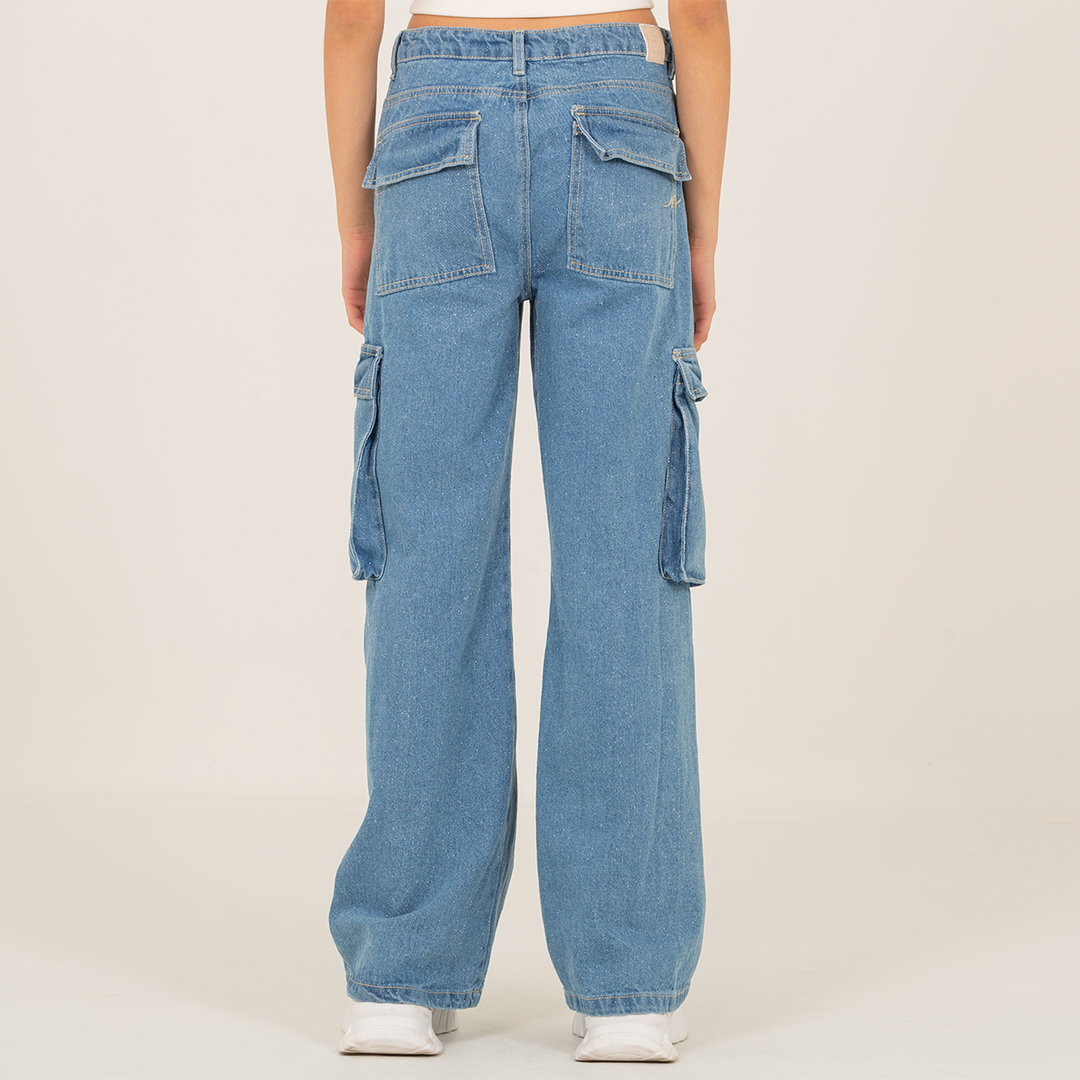 JEAN CARGO PARA NIÑAS CON DISEÑO EN GLITTER