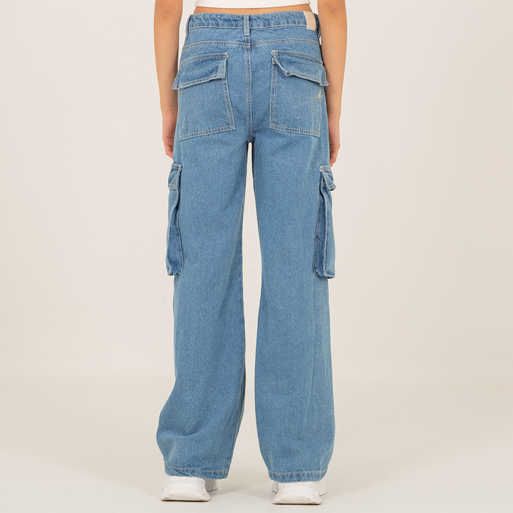 JEAN CARGO PARA NIÑAS CON DISEÑO EN GLITTER