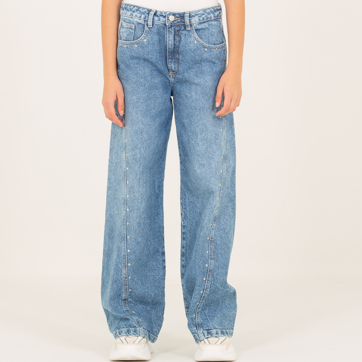 Jean para niñas con taches en forma de estrella - Azul
