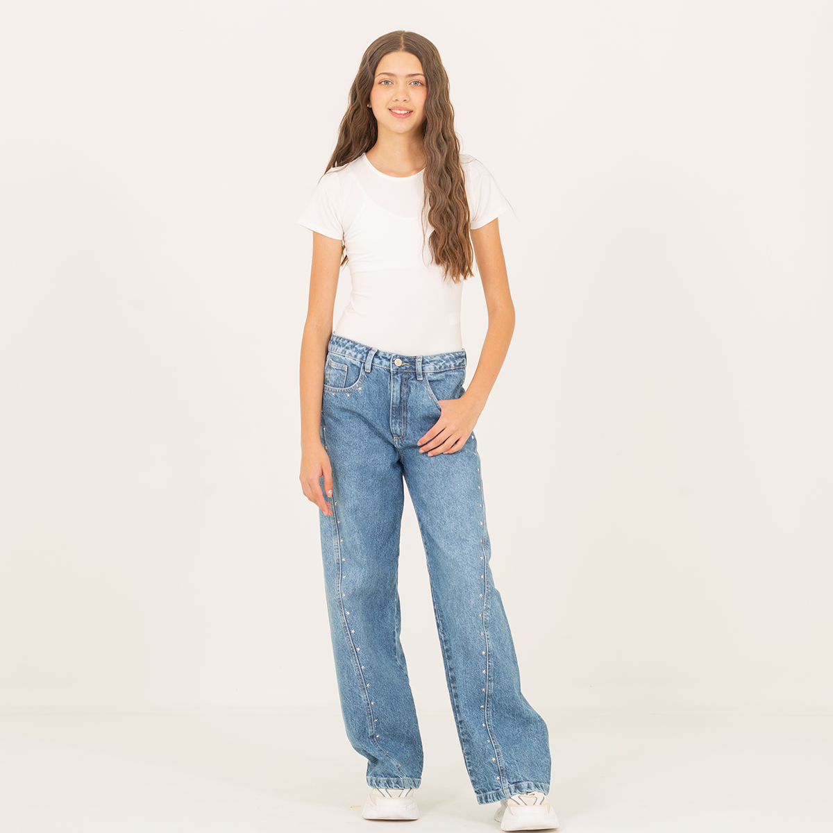 Jean para niñas con taches en forma de estrella - Azul