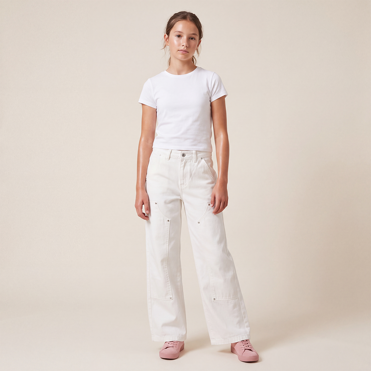 Jean para niñas wide leg- Beige