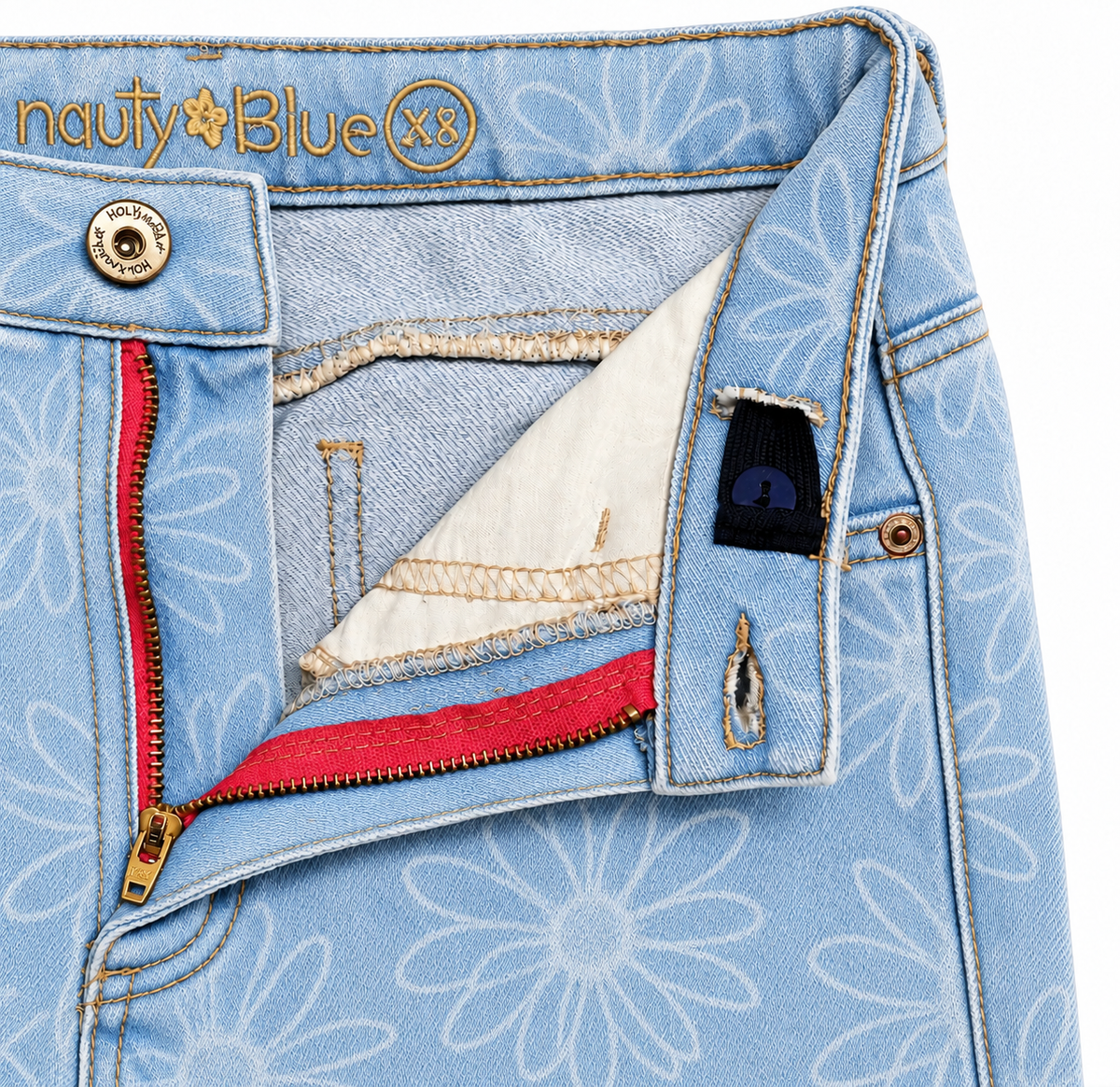 Jean para niñas wide leg con estampado floral - Azul
