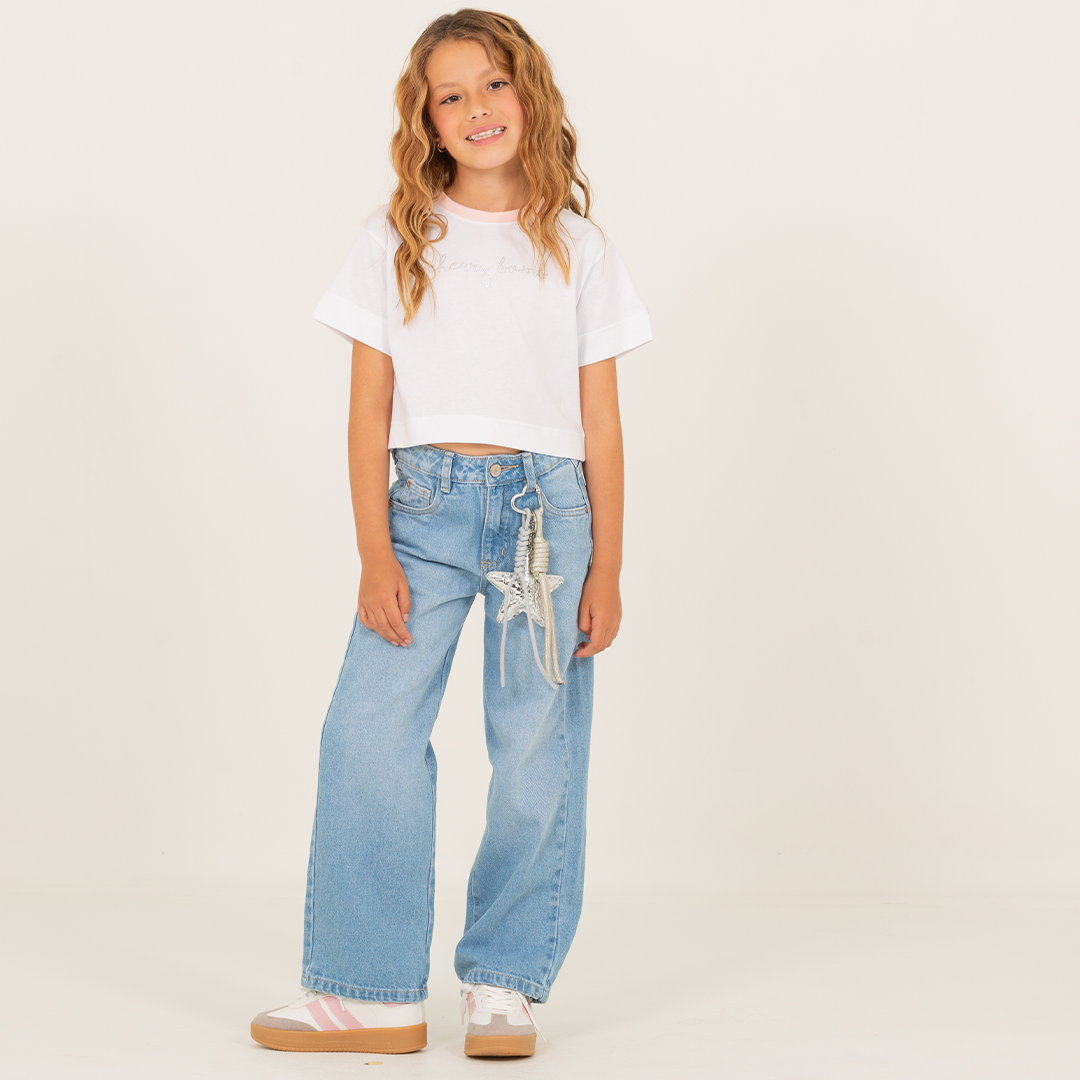 Jean para niñas con accesorio de charm - Azul