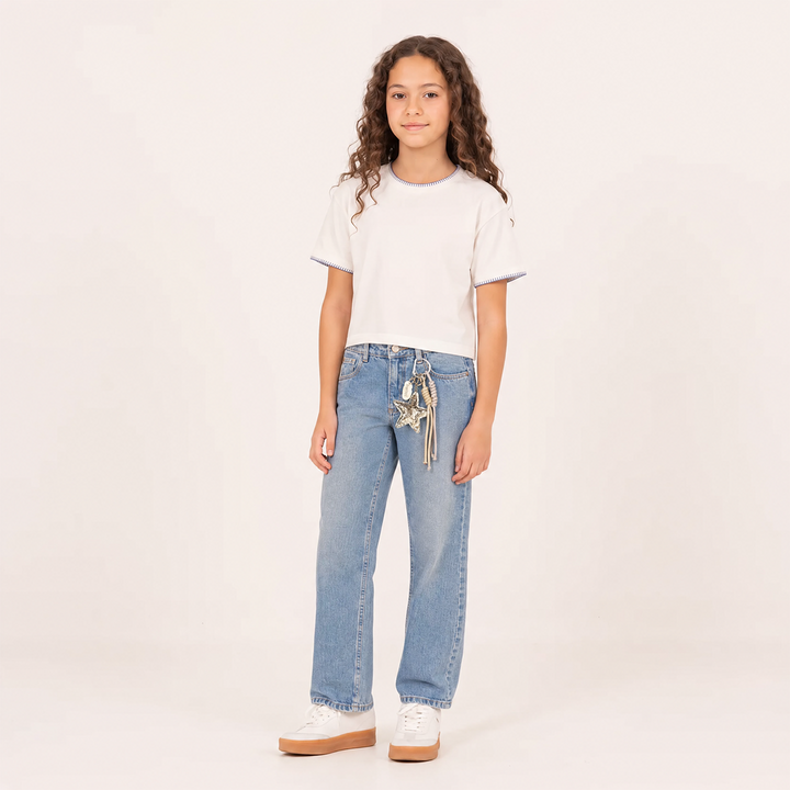 Jean para niñas con accesorio de charm - Azul