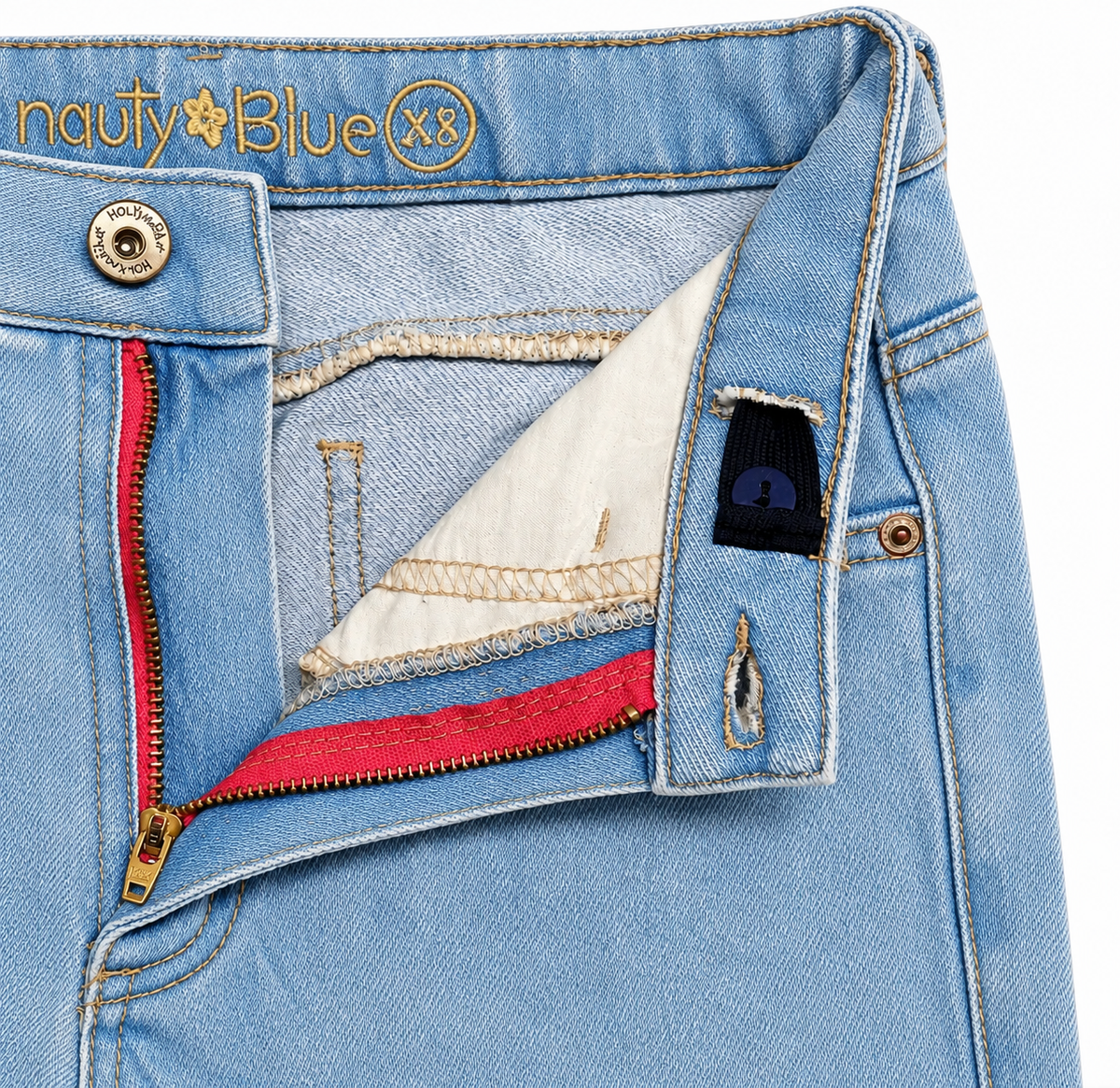 Jean para niñas bota recta con diseño estampado de flores - Azul
