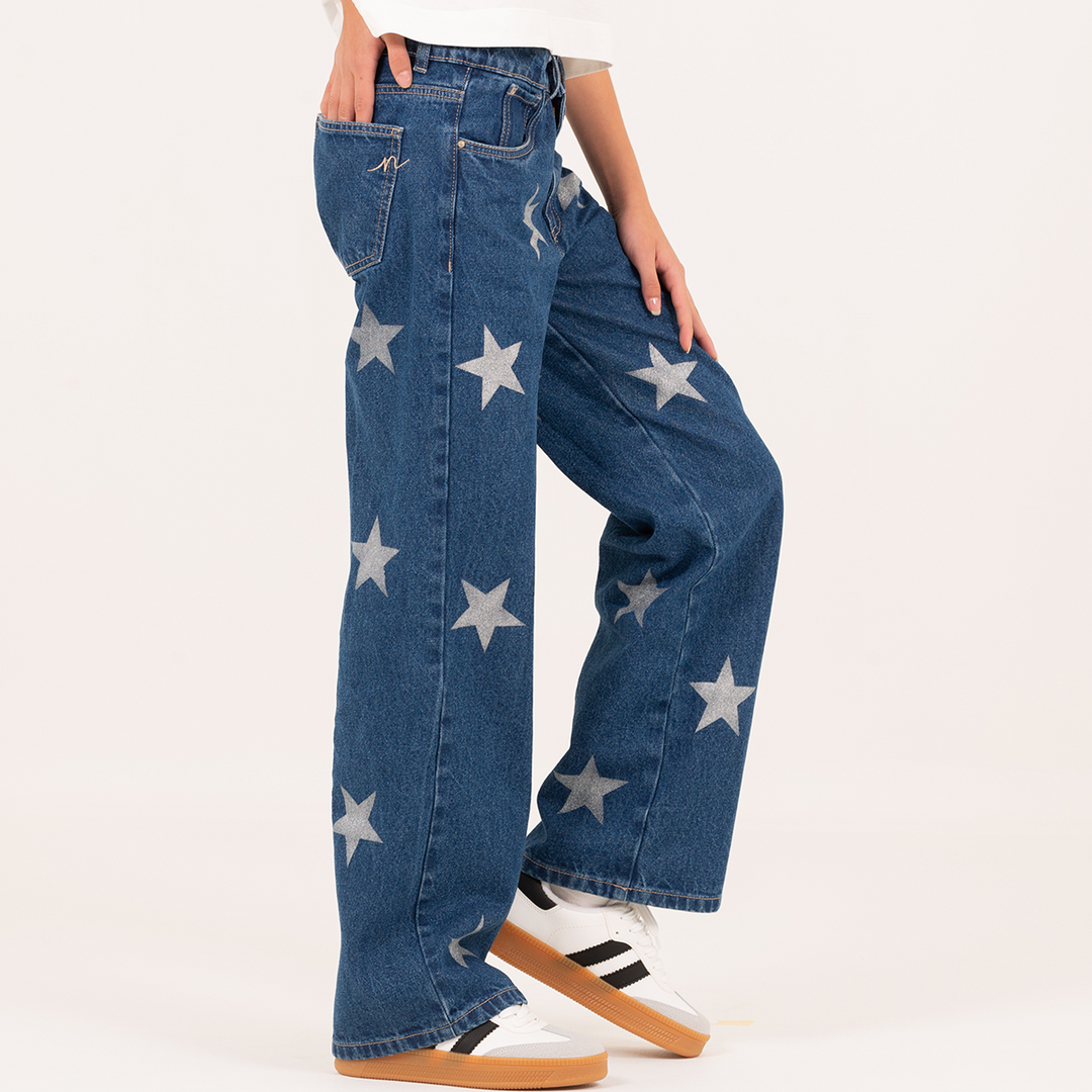 JEAN PARA NIÑAS CON DISEÑO DE ESTRELLAS - AZUL