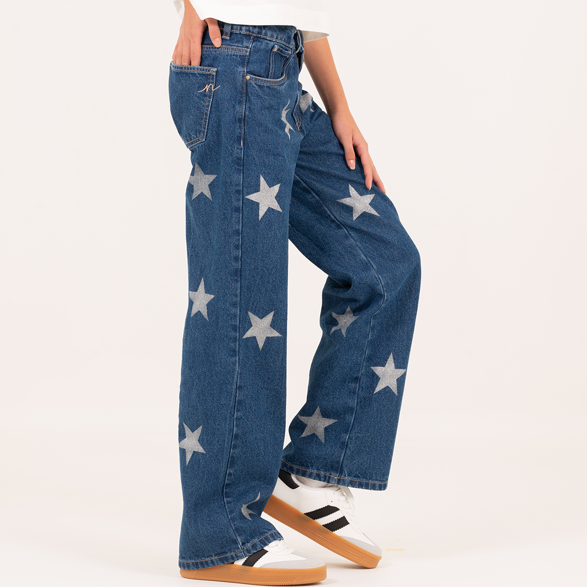 Jean para niñas con diseño de estrellas- Azul