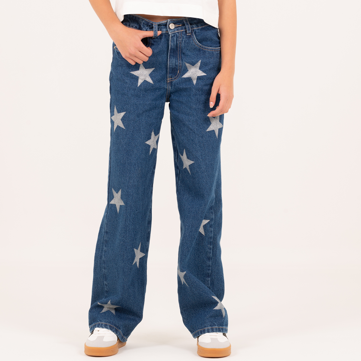 Jean para niñas con diseño de estrellas- Azul