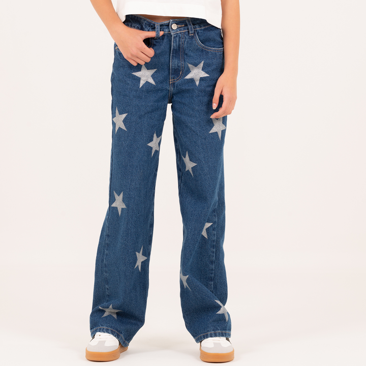 JEAN PARA NIÑAS CON DISEÑO DE ESTRELLAS - AZUL