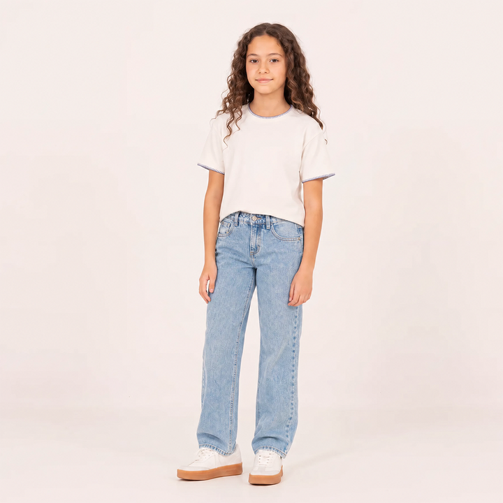 Jean para niñas con diseño bordado - Azul