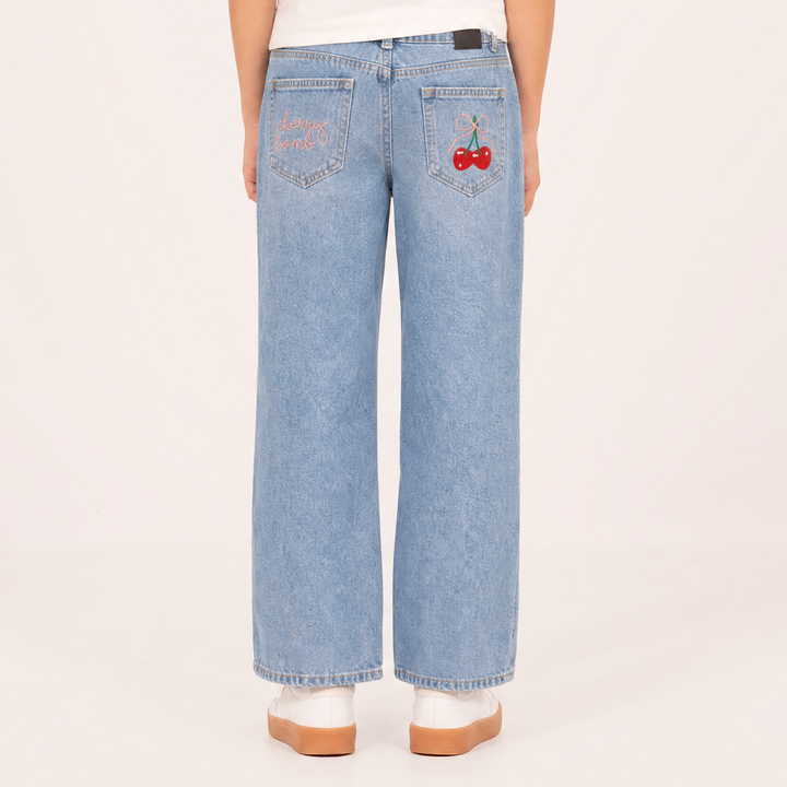 Jean para niñas con diseño bordado - Azul