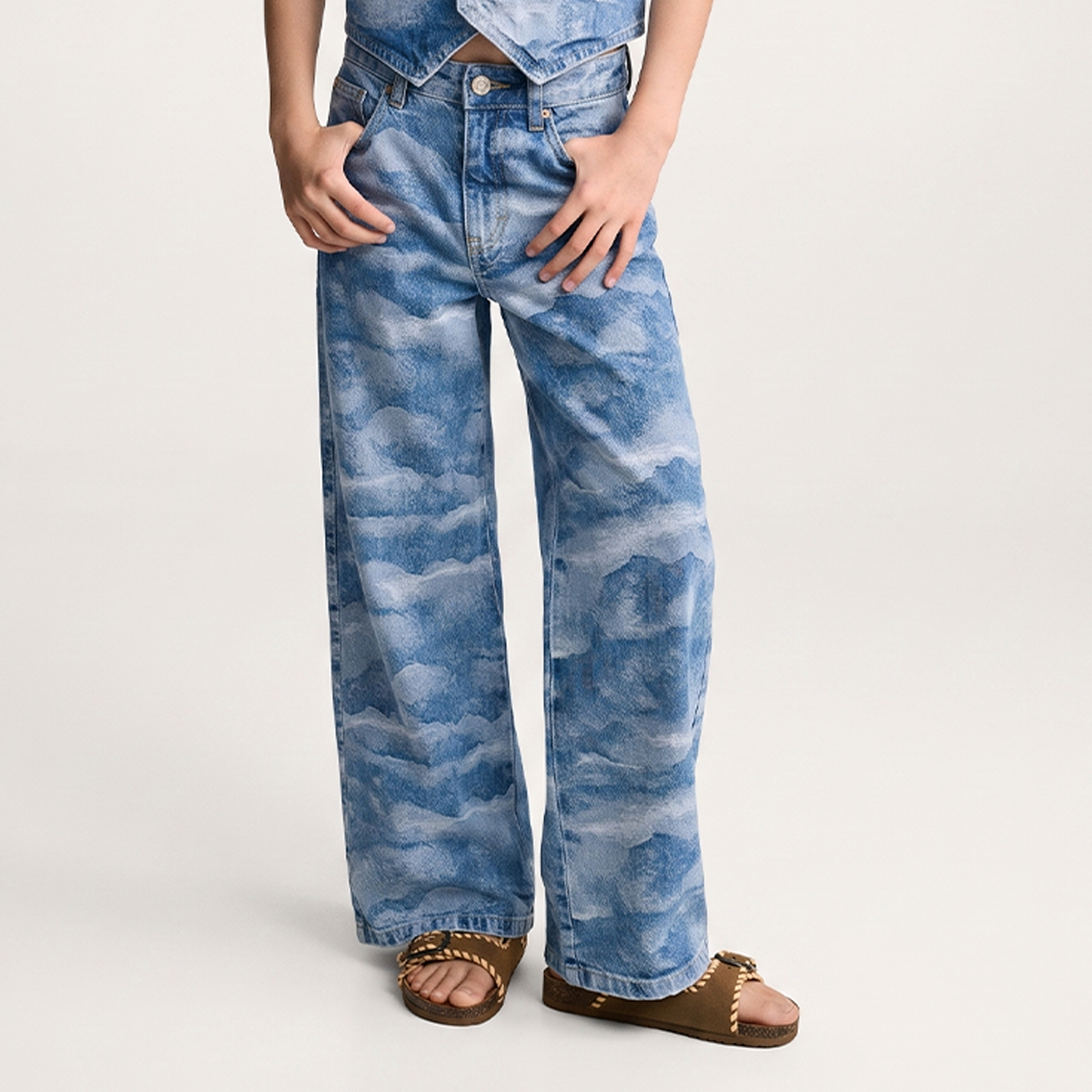 Jean para niñas de diseño jacquard - Azul