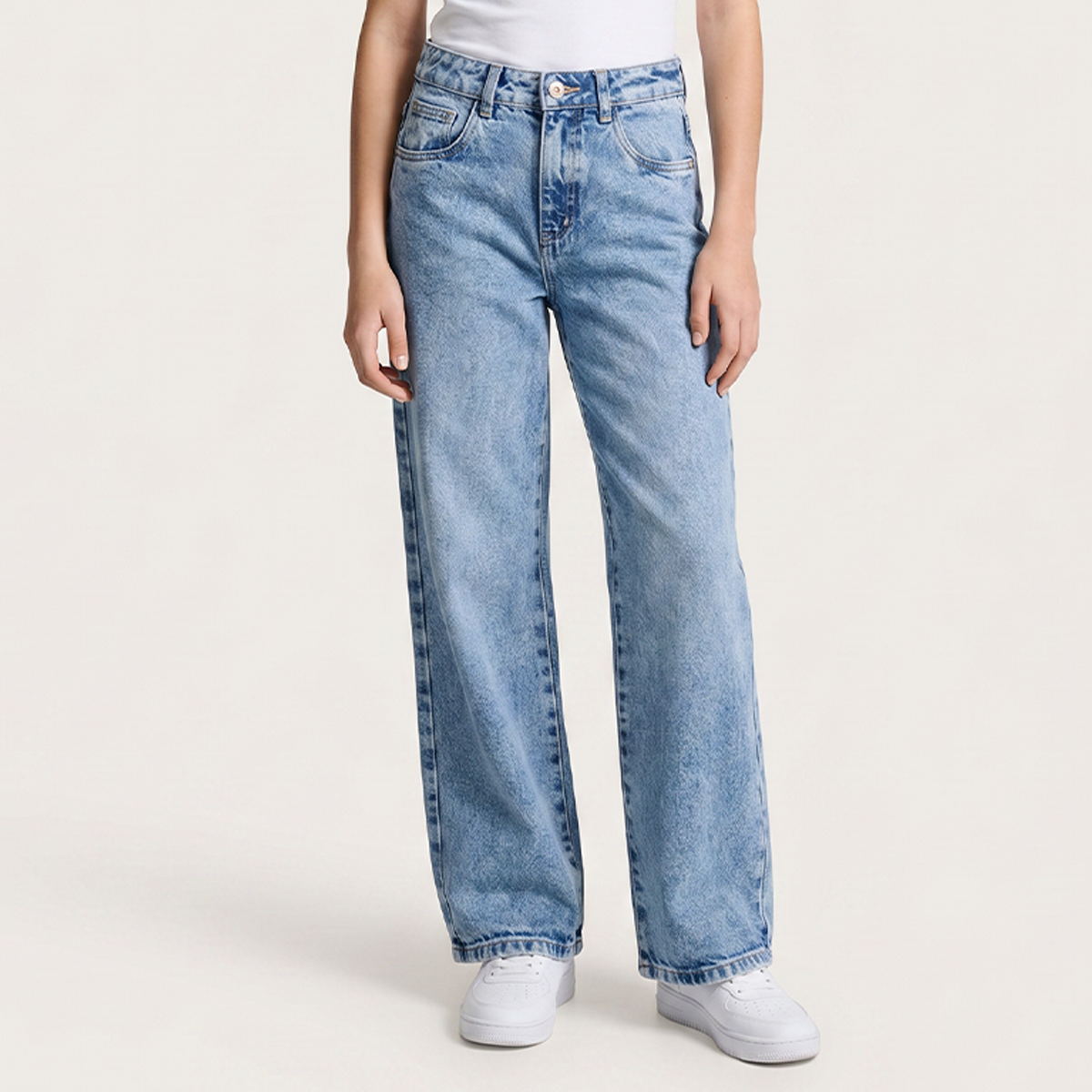 Jean para niñas con diseño de lazo bordado - Azul