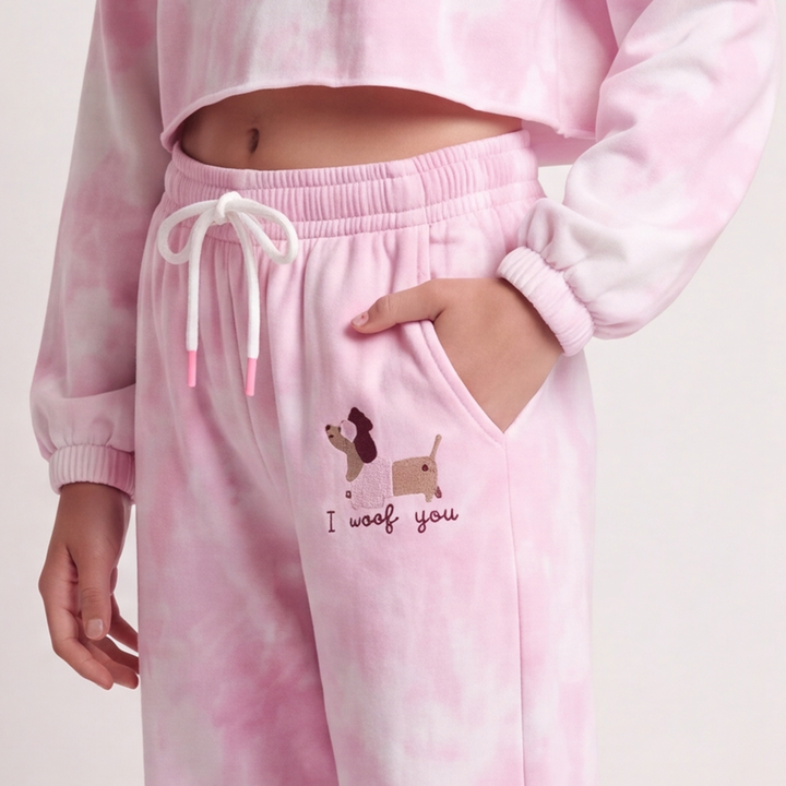 Jogger para niñas con diseño estampado - Rosado tie dye
