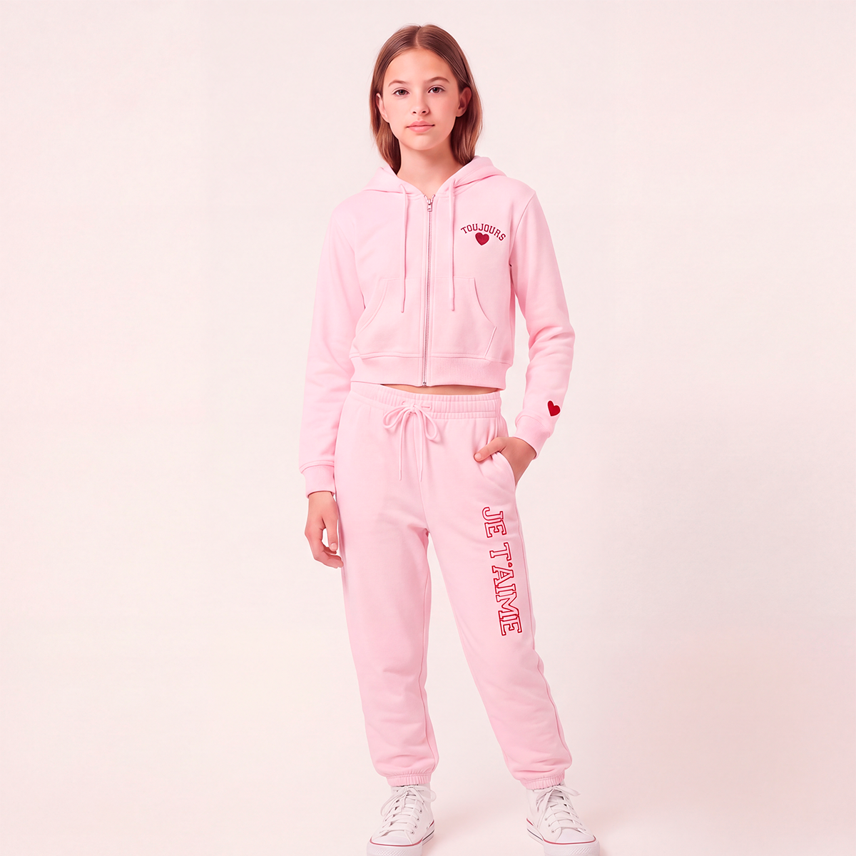 Jogger para niñas con diseño bordado - Rosado