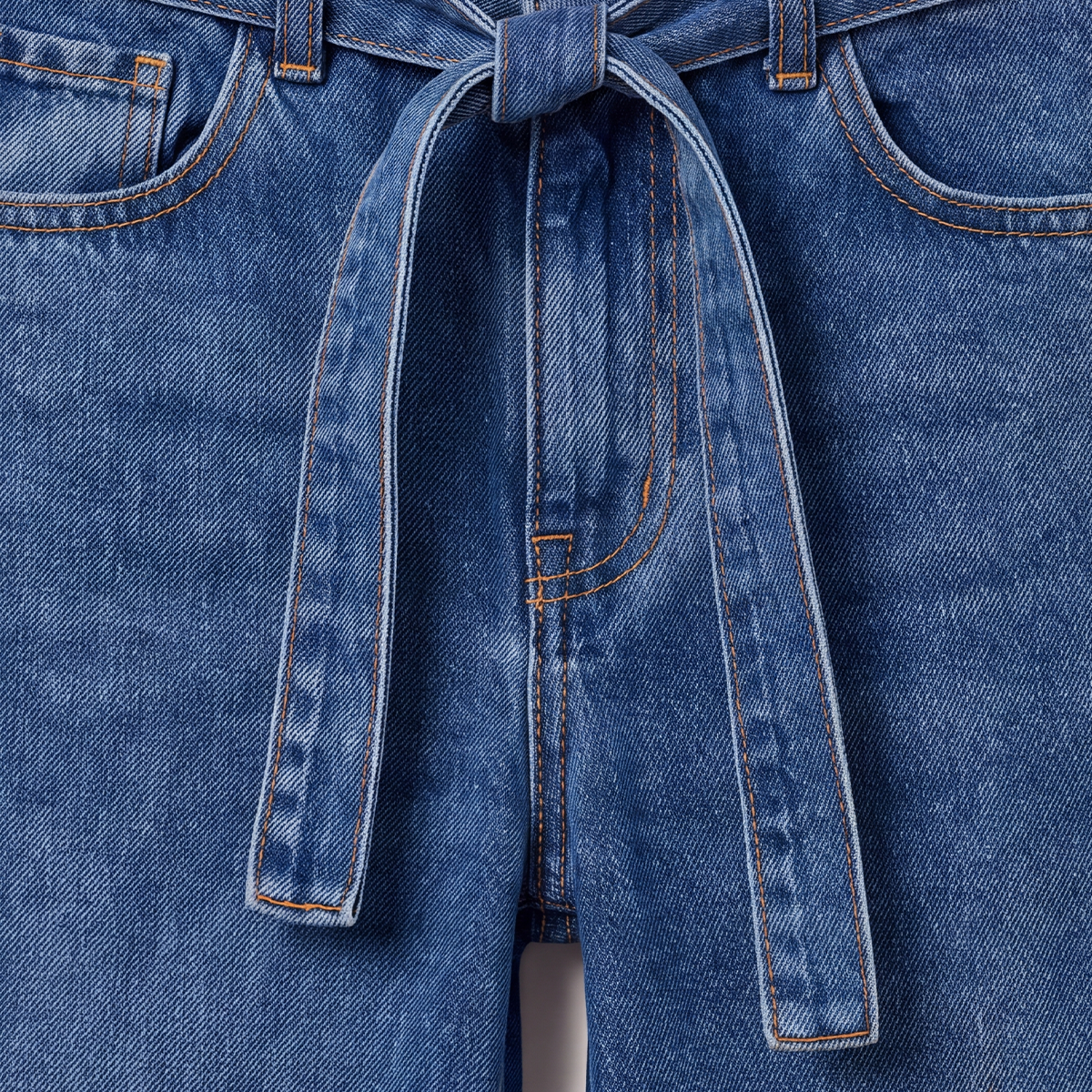 Jean para niñas bota recta con cinturón en denim - Azul