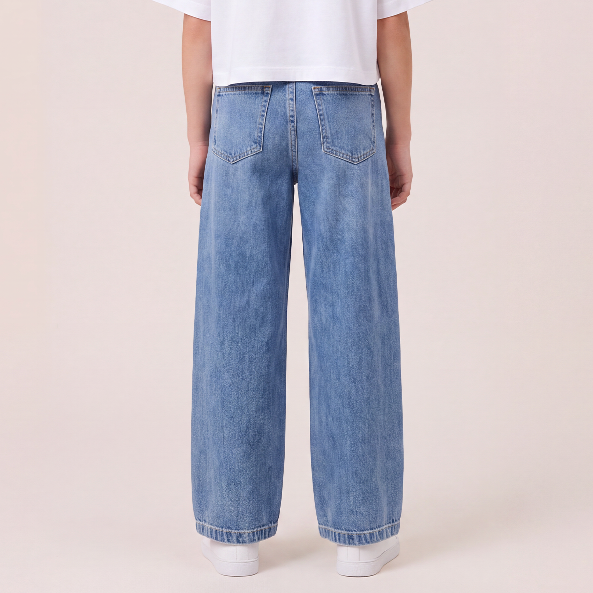 Jean para niñas bota recta con cinturón en denim - Azul