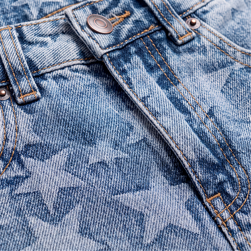 Jean para niñas bota recta con diseño de estrellas jacquard - Azul