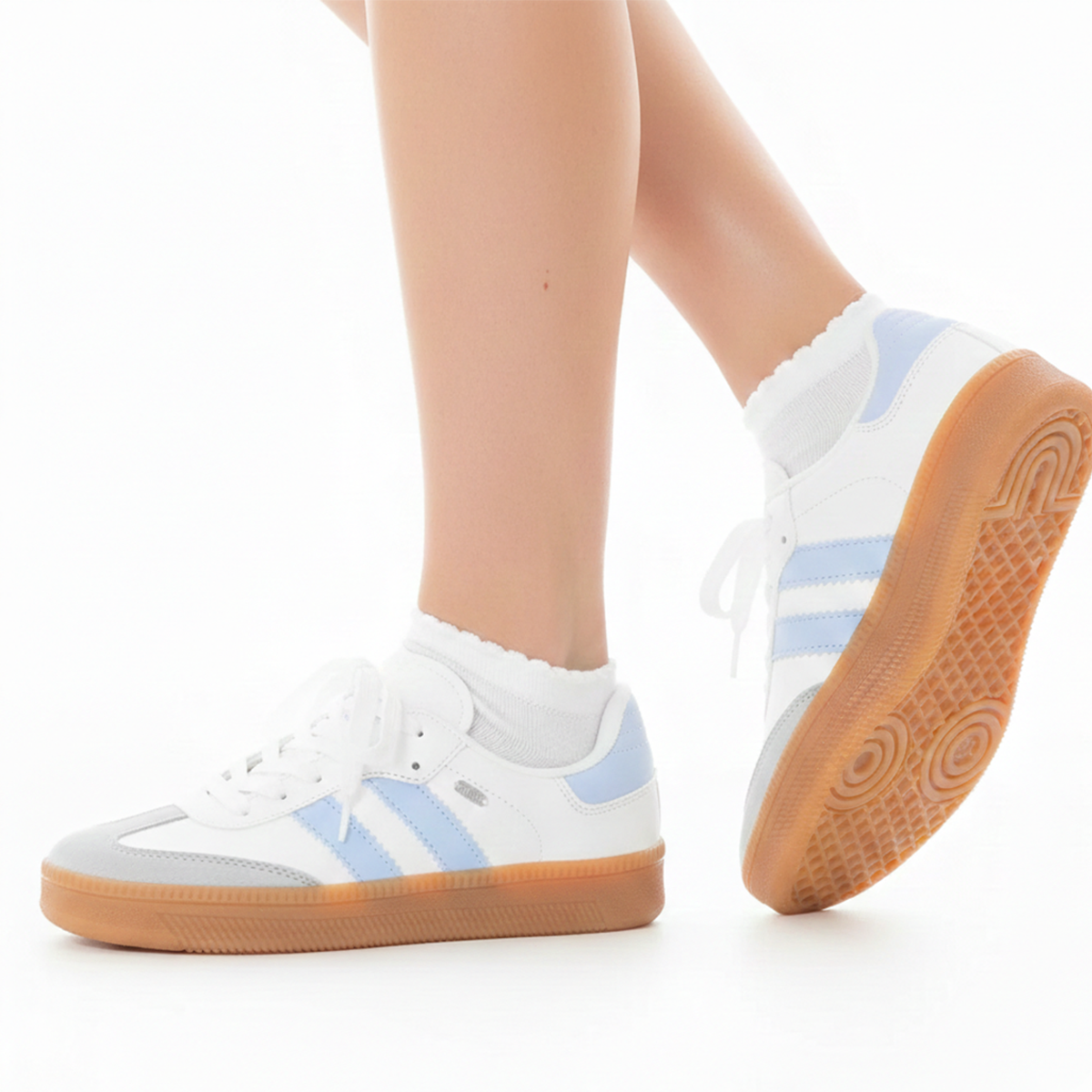 TENIS PARA NIÑAS COLOR BLANCO CON DETALLES EN AZUL