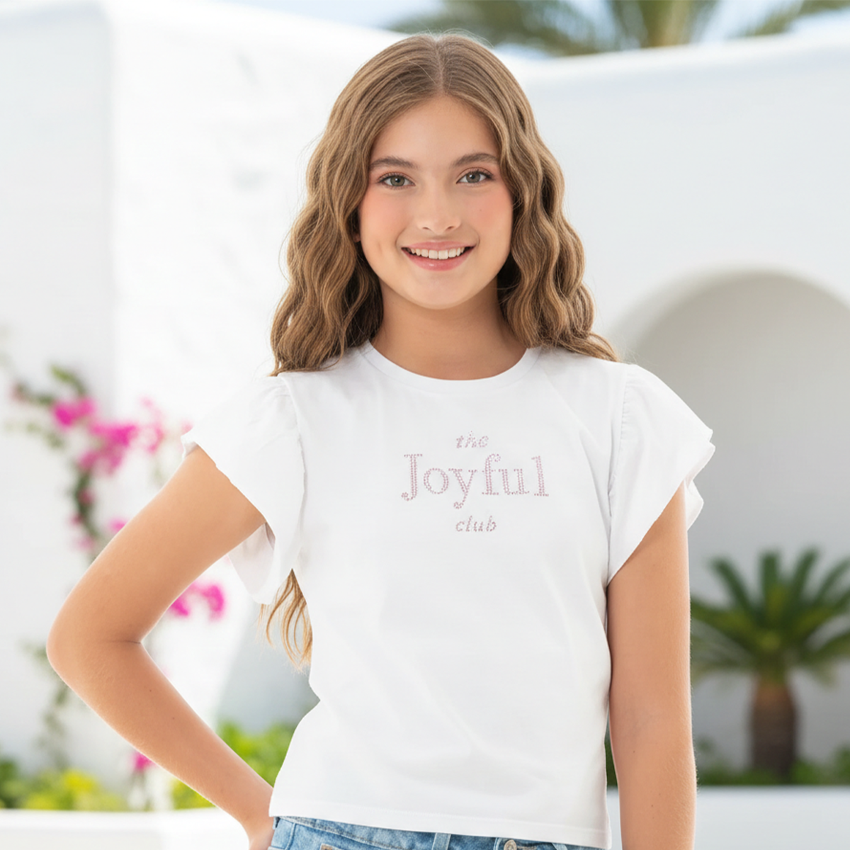 CAMISETA PARA NIÑAS CON DISEÑO EN PIEDRERIA