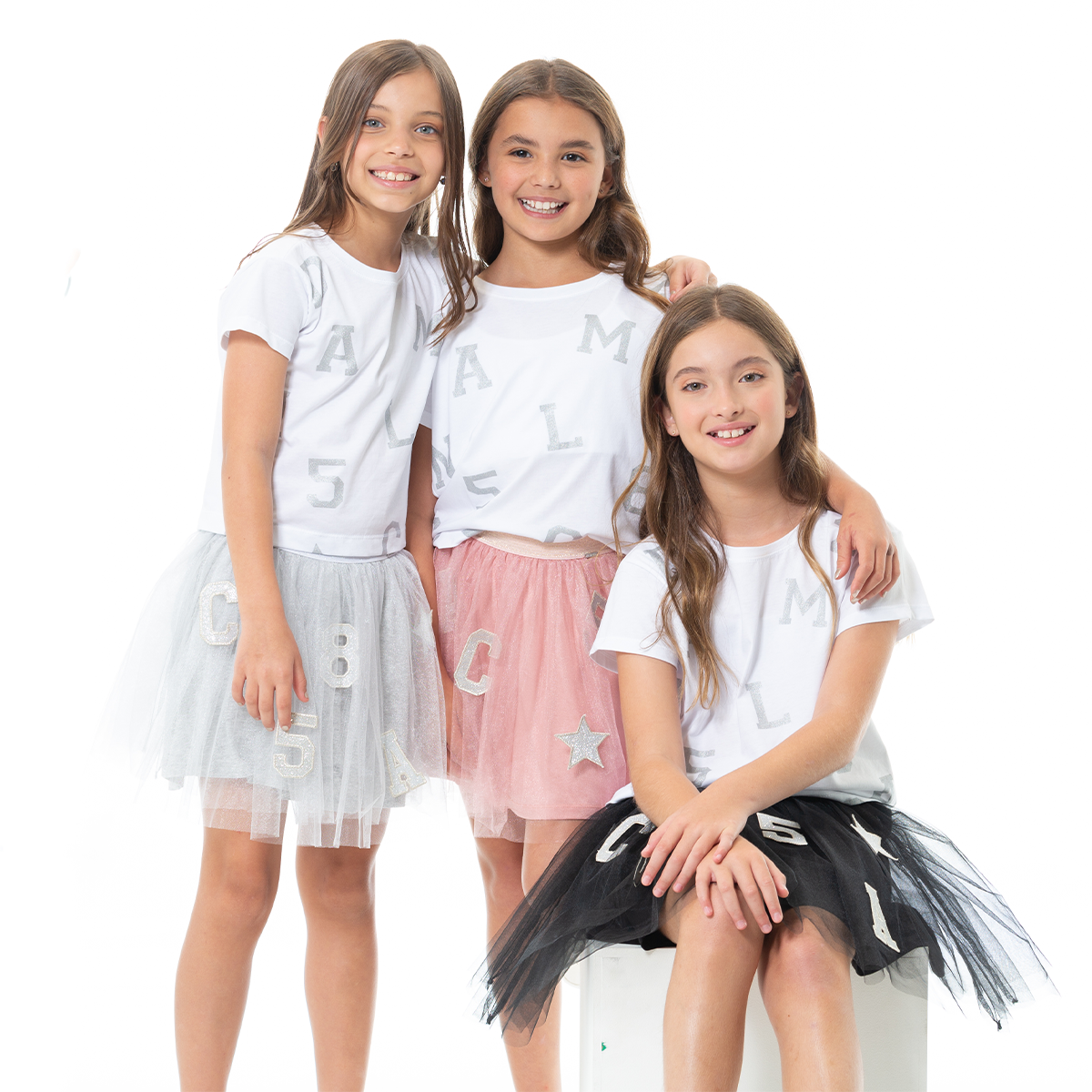 Falda para niñas color gris en tull