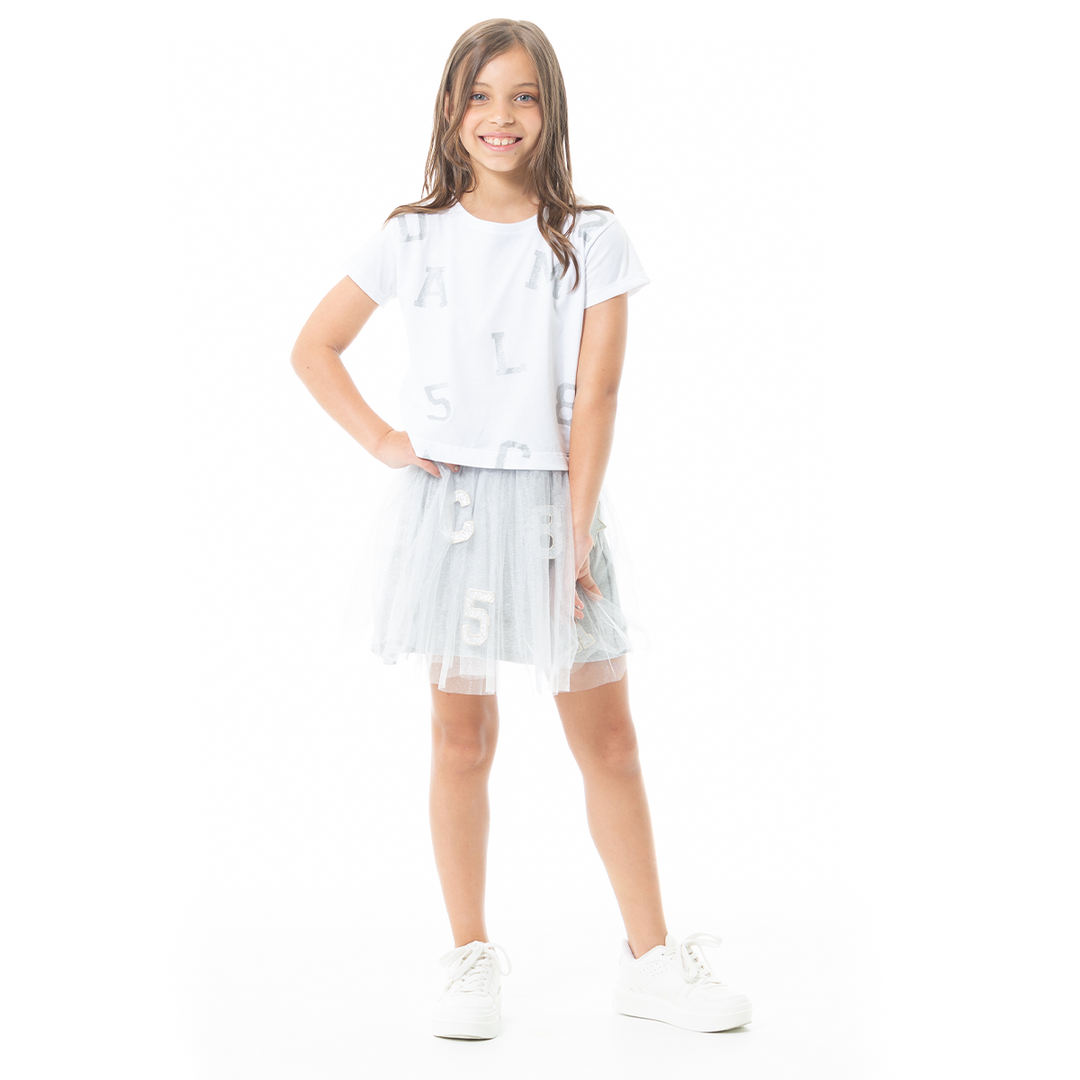 Falda para niñas color gris en tull