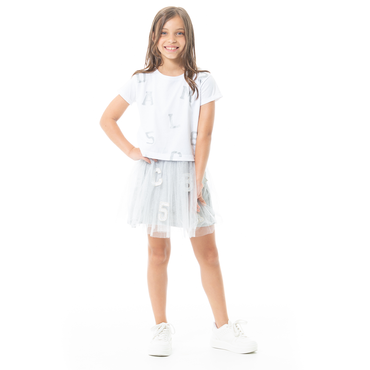 Falda para niñas color gris en tull