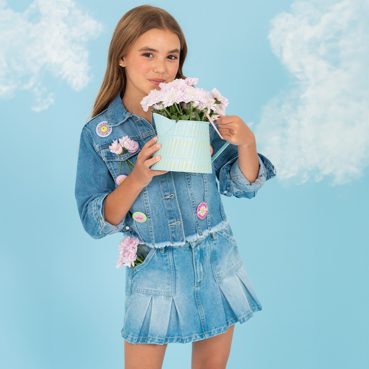 Falda short para niñas en denim