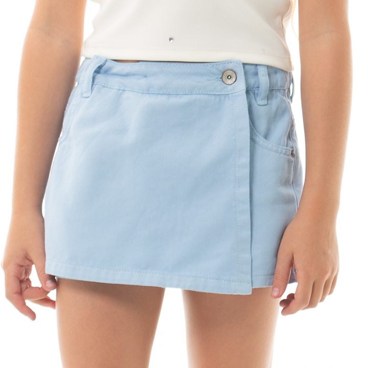 FALDA SHORT PARA NIÑAS - DRILL AZUL TEÑIDO