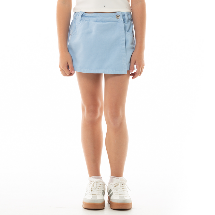 FALDA SHORT PARA NIÑAS - DRILL AZUL TEÑIDO