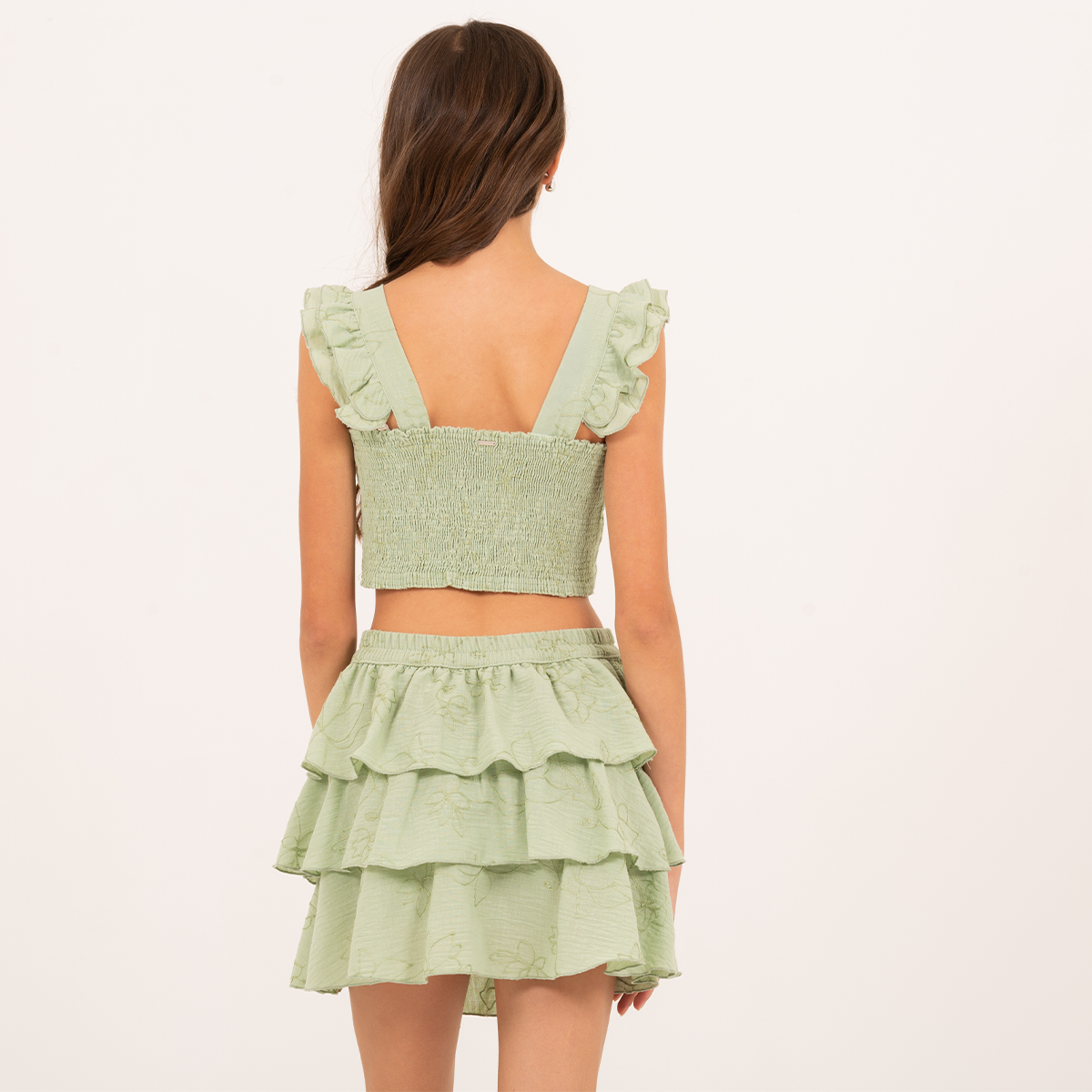 Set para niñas con falda de boleros y crop top - Verde