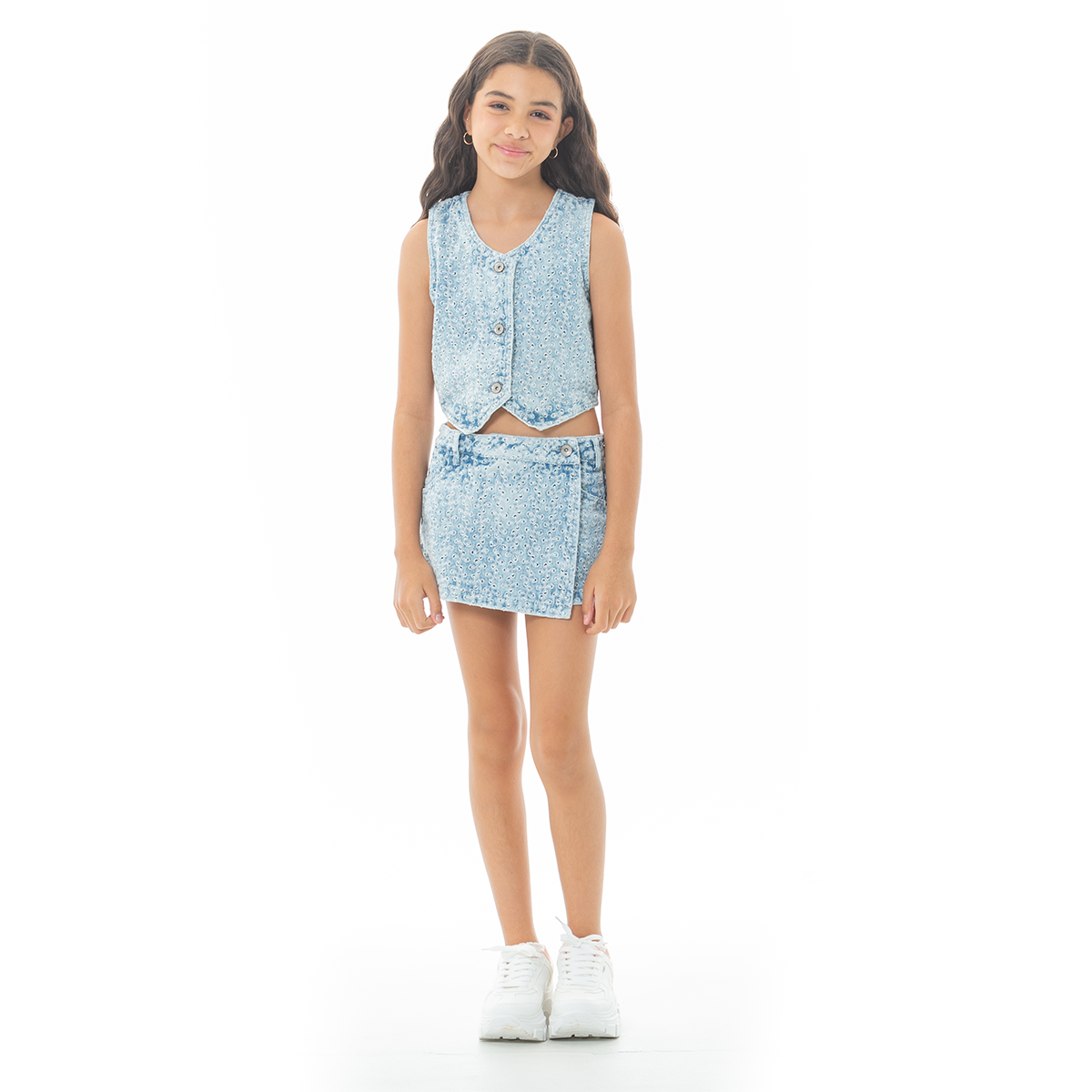 FALDA SHORT PARA NIÑAS EN DISEÑO INDIGO OJALILLO