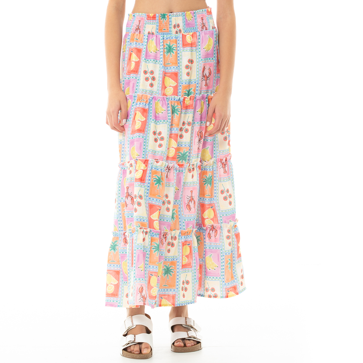 Falda para niñas larga con diseño tropical estampado