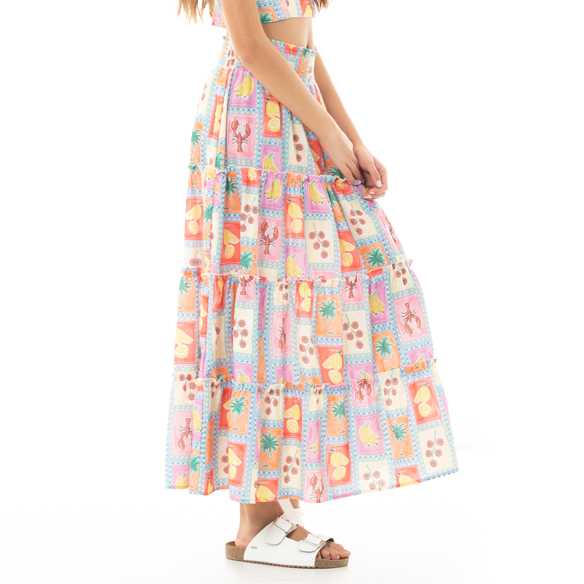 Falda para niñas larga con diseño tropical estampado
