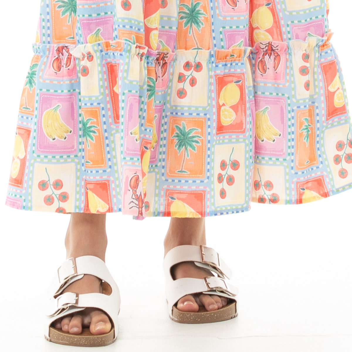 Falda para niñas larga con diseño tropical estampado