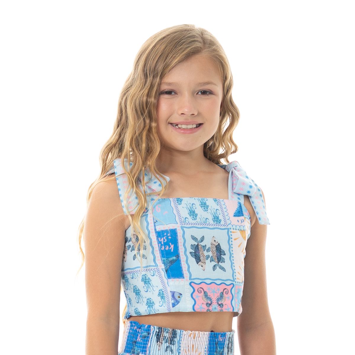 CONJUNTO PARA NIÑAS CROP TOP Y FALDA LARGA CON DISEÑO MARINO