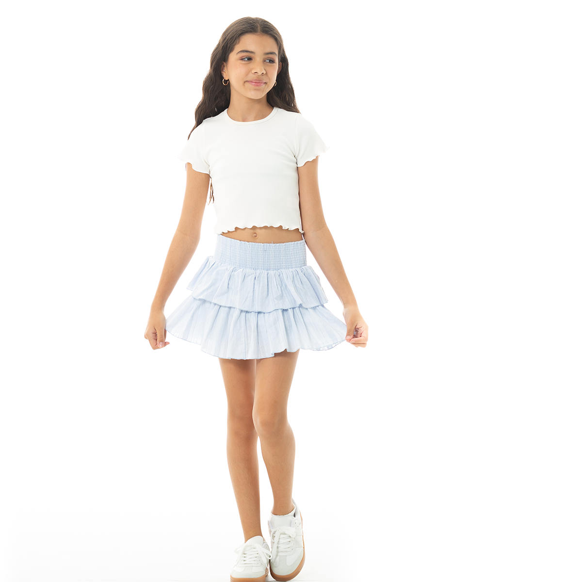 FALDA PARA NIÑAS CON BOLEROS EN CAPAS - COLOR AZUL