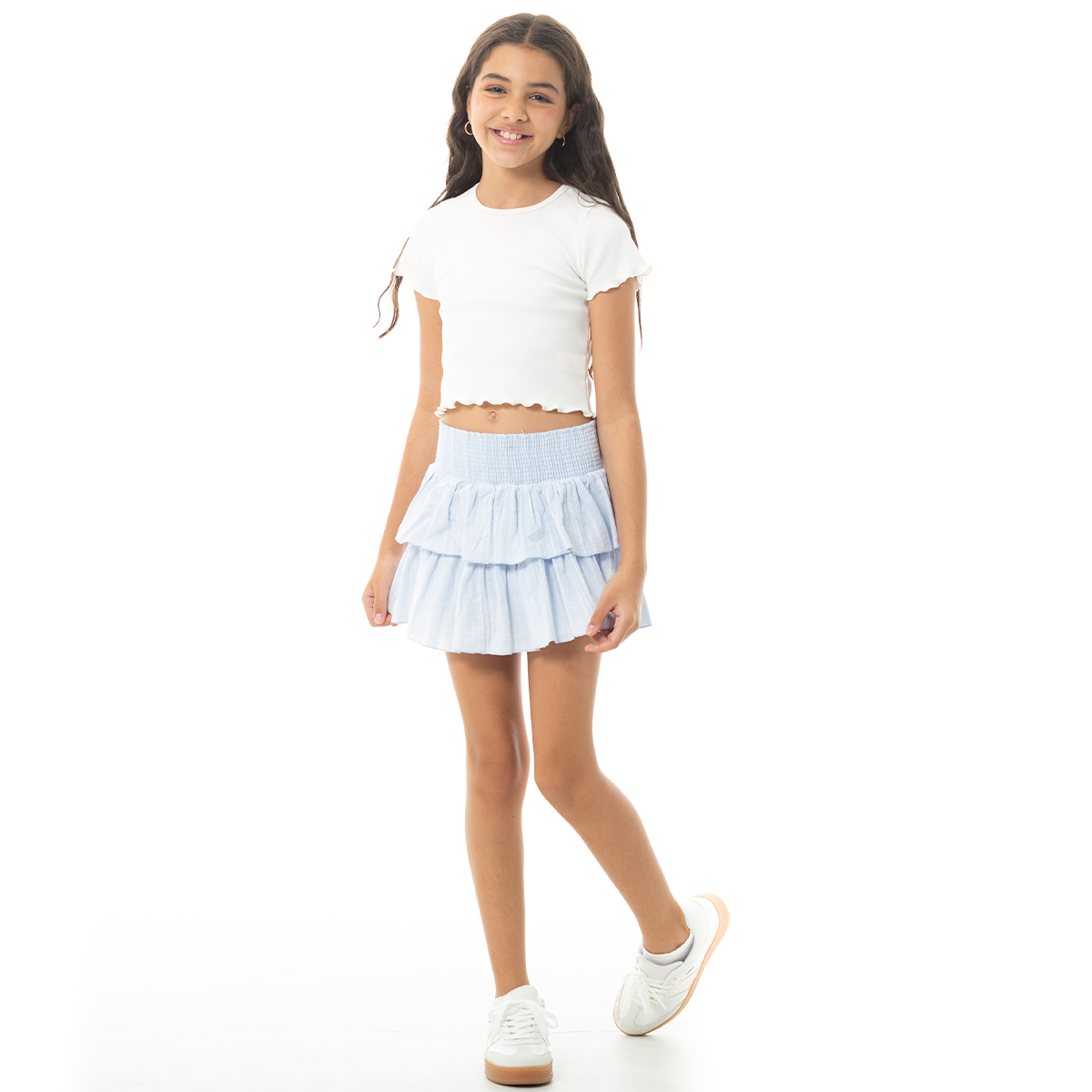 FALDA PARA NIÑAS CON BOLEROS EN CAPAS - COLOR AZUL