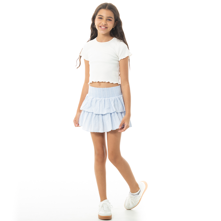 FALDA PARA NIÑAS CON BOLEROS EN CAPAS - COLOR AZUL