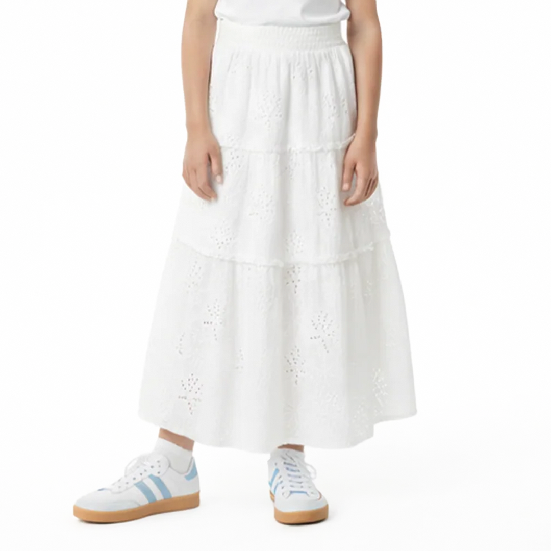 FALDA PARA NIÑAS LARGA CON DISEÑO DE OJALILLO