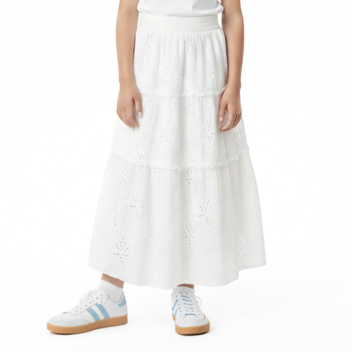FALDA PARA NIÑAS LARGA CON DISEÑO DE OJALILLO