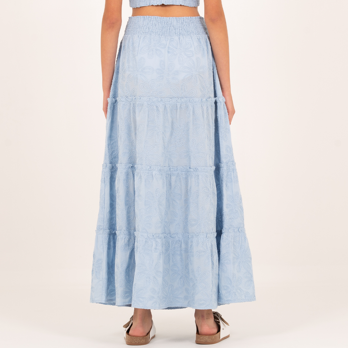 Falda para niñas larga con diseño de ojalillo - Azul claro