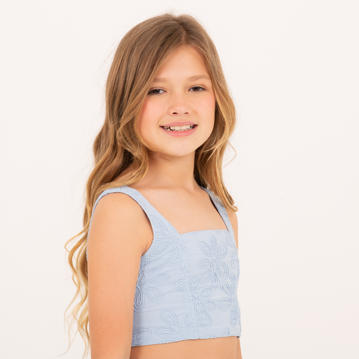 Conjunto para niñas crop top y falda short - Azul claro