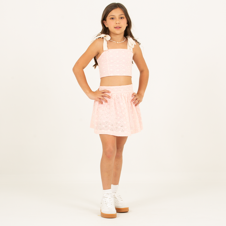 SET DE FALDA BORDADA PARA NIÑA – ROSADO