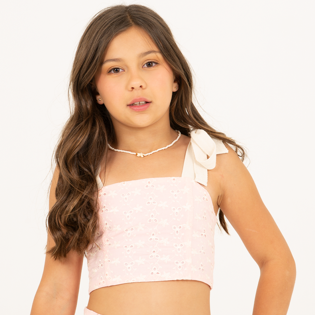 SET DE FALDA BORDADA PARA NIÑA – ROSADO