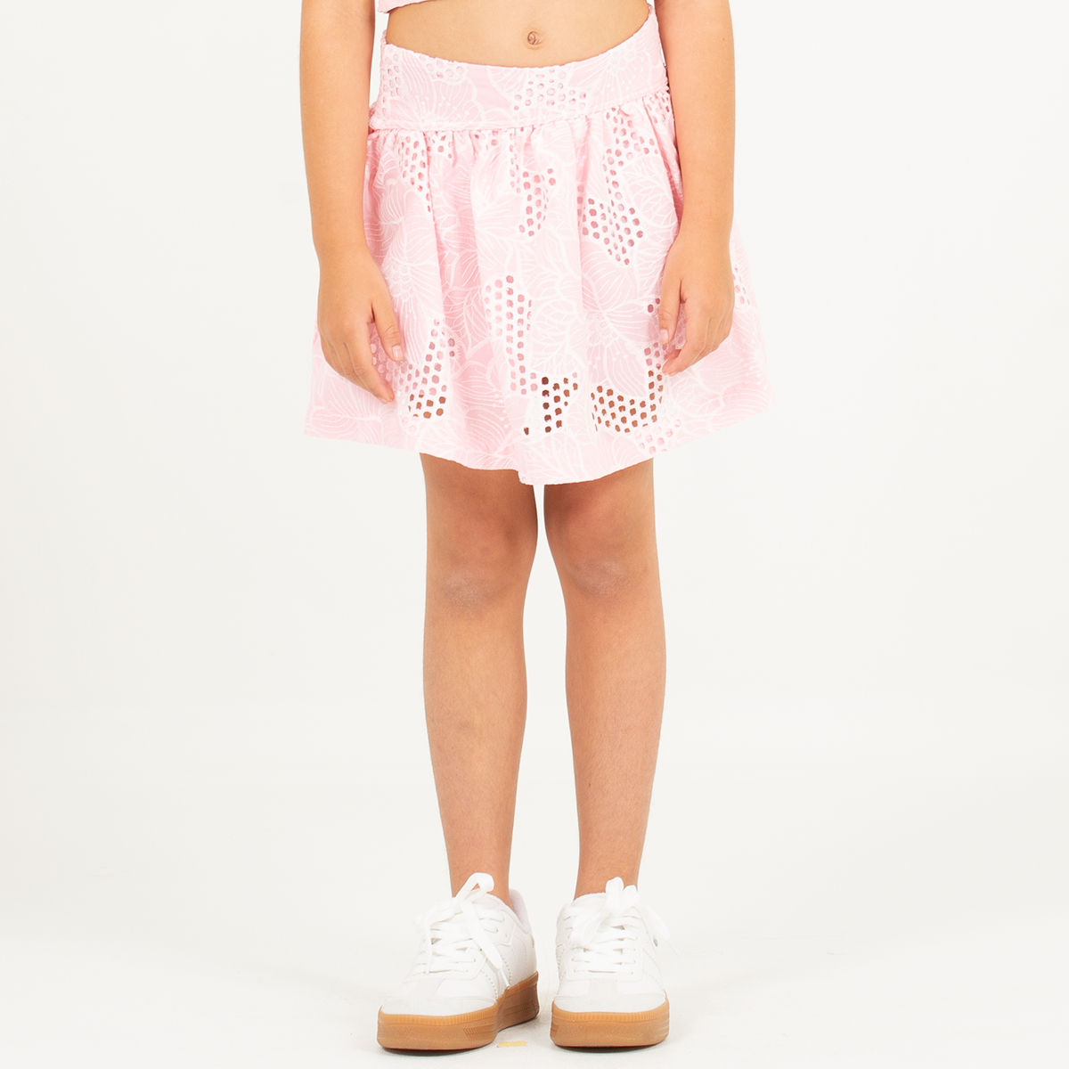 Falda short para niñas en ojalillo - Rosado