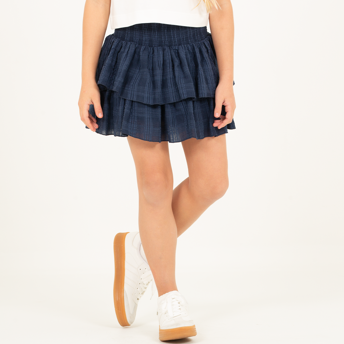 Falda short para niñas con boleros en capas - color azul