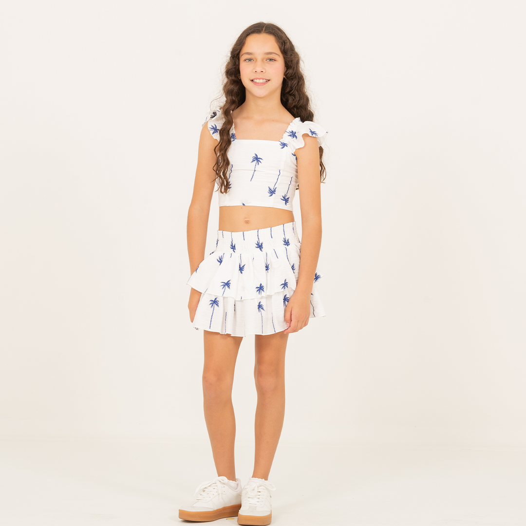 FALDA SHORT PARA NIÑAS CON PALMERAS BORDADAS