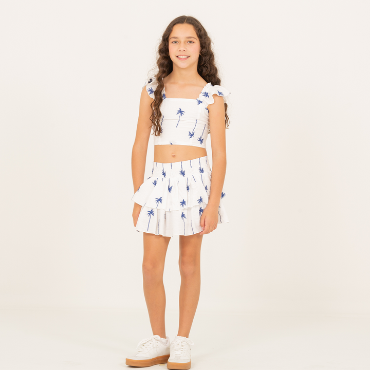 FALDA SHORT PARA NIÑAS CON PALMERAS BORDADAS